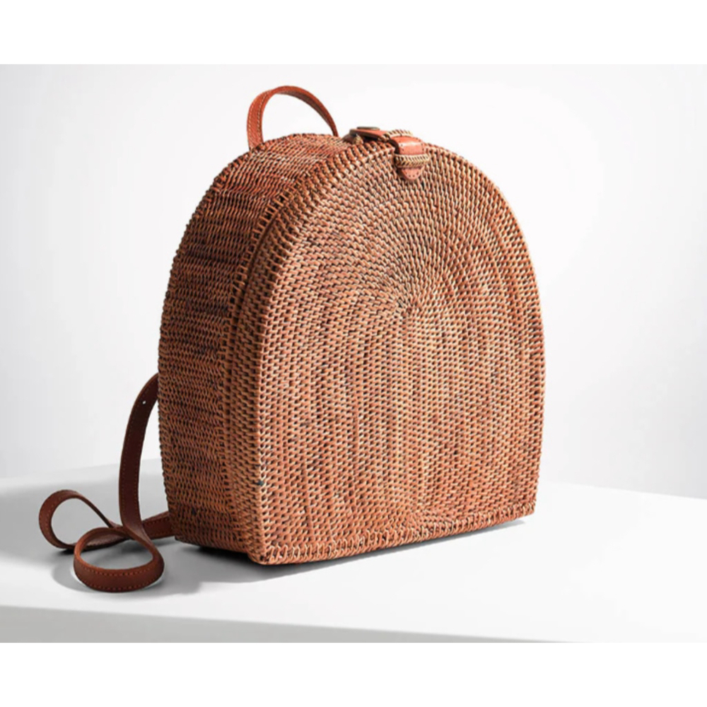 Crabtree & Evelyn‎ Bali Ata Backpack Handmade Leather Straps Compact NEW